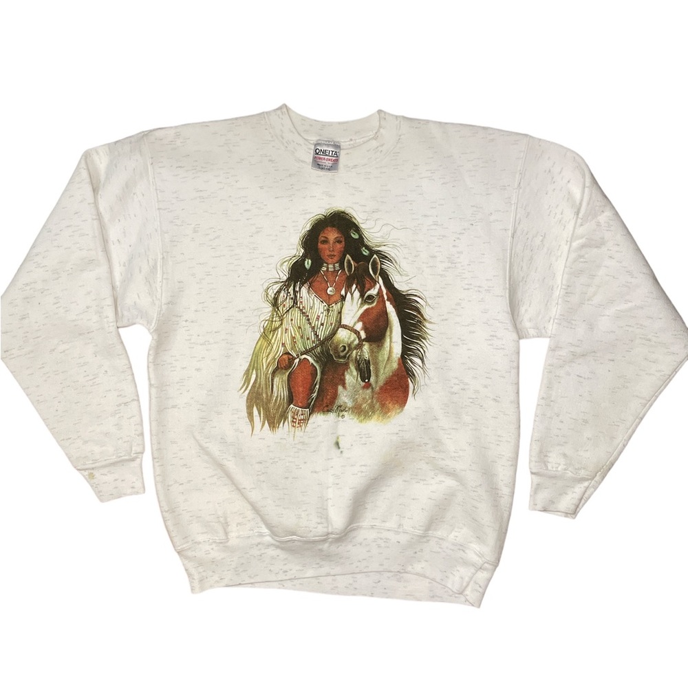 Vintage Native American Woman Lady‎ Horse Carol Martin Sweatshirt Men’s Size L